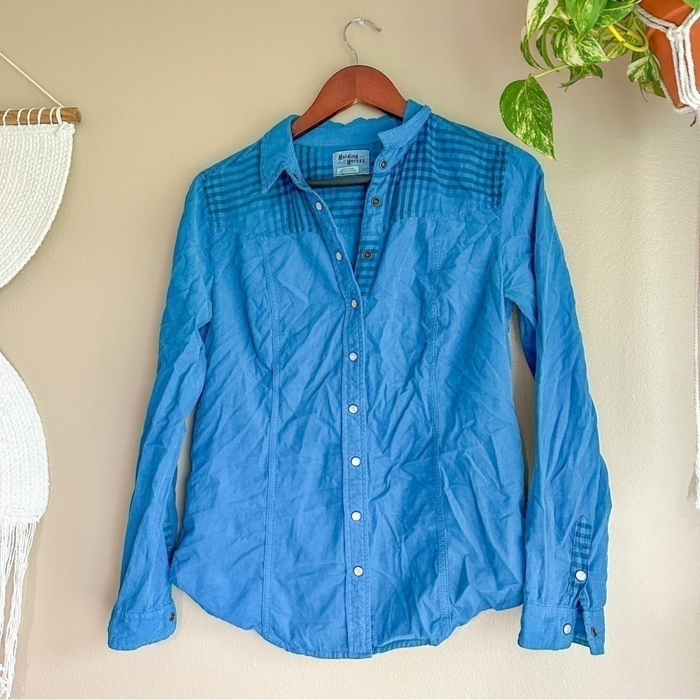 Anthropologie Holding Horses Corduroy Blue Button Down